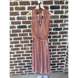 NWOT Happy Sheep Lurex Italian Pleated Halter Neck Midi Dress Size Small